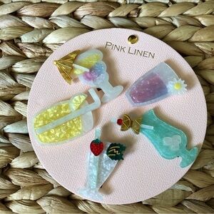 Pink Linen Summer Drink Hair Clips 5ct